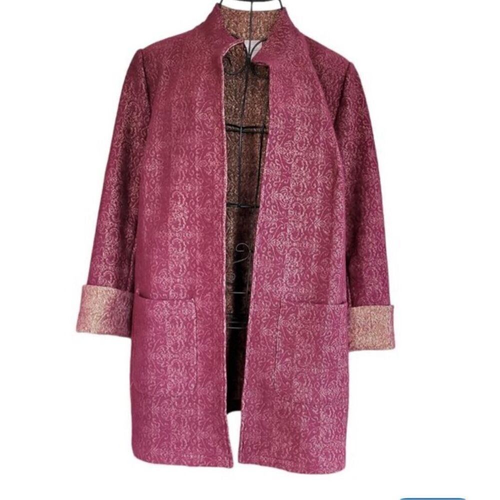 Chico’s size Small long open front jacket , lagenlook coastal